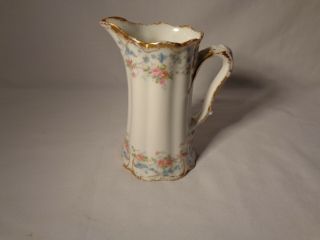 Theodore Haviland Limoges Pink Roses Blue Forget - Me - Nots Double Gold Creamer - Nr