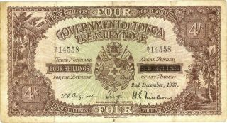 Tonga 4 Shillings Currency Banknote 1937