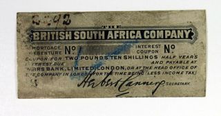 Waterlow & Sons Progress Proof Bond Coupon,  British South Africa Co 1900 - 20 W&s