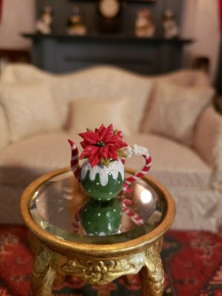 Dollhouse Miniature Artisan Signed J Dunn Poinsettia Teapot