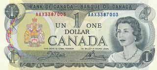 Bank Of Canada Replacement 1 Dollar 1973 Aax Aax3387003 Crow - Bouey - Unc