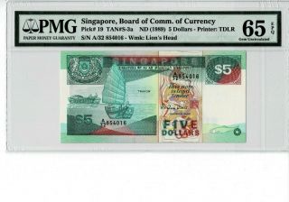 Singapore P 19 1989 5 Dollars Prefix A/32 Pmg65 Epq Gem Unc