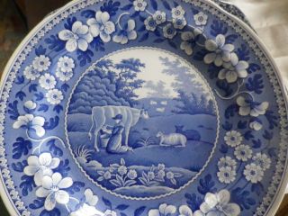 Sweet English Spode 10 1/2 " Blue & White Plate " Milkmaid " In