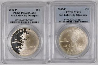 2002 - P Salt Lake City Olympics Commem.  Silver Dollar Set - Pcgs Pr 69 Dcam/ Ms 69