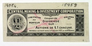 Waterlow & Sons Proof Coupon 1900 - 30 Central Mining & Investment Co.  Xf,