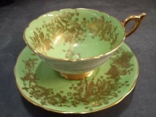 Coalport Green And Gold Teacup And Saucer Bone China A.  D.  1750