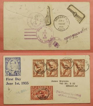 1935 Canada Fdc Daedalus 6c Airmail Special Delivery To Usa Officially