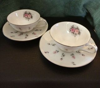 Set Of 2 Harmony House China " Rosebud " Pattern 3534 Flat Cups & Saucers