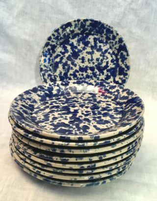 Vintage Bennington Pottery Blue Agate 6.  25 " Small Plates Spongeware 1661