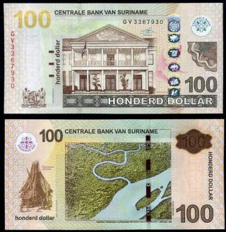 Suriname 100 Dollars 2016 P 166 Sign Unc