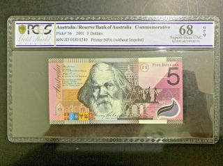 2001 Australia Reserve Bank 5 Dollars Pick 56 Pcgs 68 Opq Commemorative Pmg
