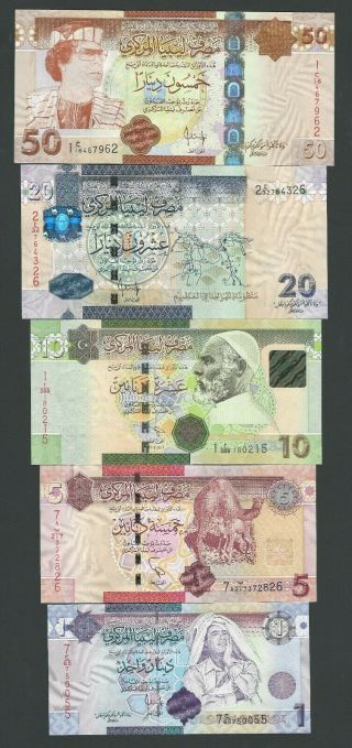 Libya 1,  5,  10,  20,  50 Dinar Pik - 71 72 73 74 75 Gem Unc