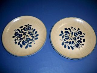 2 Pfaltzgraff Usa Folk Art Dinner Plates 10 " Blue Flowers On Tan