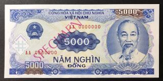 Vietnam Banknote 5000 Dong 1991 Aa 0000000 Uncirculated Specimen