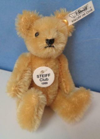 1999 Steiff Club Miniature Teddy Bear Blonde Golden Tags Id Button German