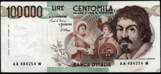 Italy - 100000 Lire 1983 P 110 - Caravaggio,  Double A Serial Number,  Vf - Axf