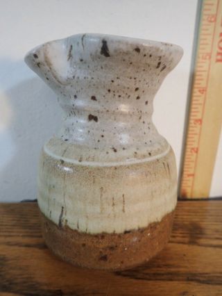 Vintage Small Handmade Stoneware Pottery Pitcher Creamer Vase 5 x 3.  5 unsigned 2