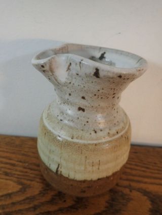 Vintage Small Handmade Stoneware Pottery Pitcher Creamer Vase 5 x 3.  5 unsigned 3