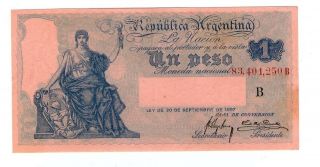 Argentina Note 1 Peso 1897 (1919) Serial B Meyer Arana - Basualdo B 1546 P 243a Unc