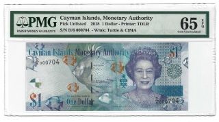 2018 Cayman Islands $1 Dollar,  Pmg 65 Epq Gem Unc Sig & Date Low S/n 704 - 726
