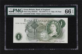 1970 - 77 Great Britain Bank Of England 1 Pound Pick 374g Pmg 66 Epq Gem Unc