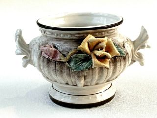 Capodimonte Vintage Porcelain Bowl With Roses Made In Italy