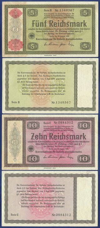 Germany 5 & 10 Reichsmark 1933 And 1934 Xf