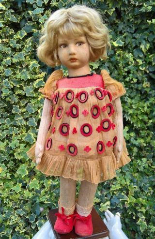 Italian Felt Child Doll 17 " In Dress " Laura " Series 130 / Lenci 1920s