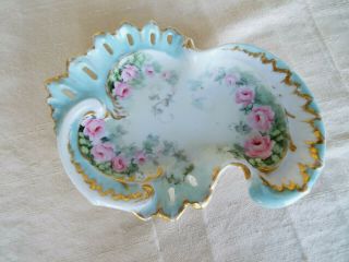 Vintage Trinket Dish Vanity Fine Bone China Porcelain Pin Tray Handpainted Roses