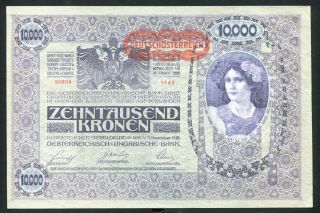 U394 Austria Hungary 10000 Kronen Korona 1918 P 65 Deutsch Österreich Unc