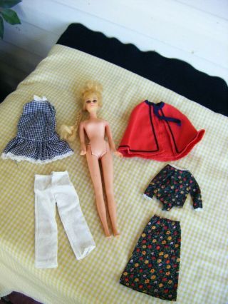 Vintage Francie 1966 Barbie Mod Doll Metal Snap Dress Pants Bodysuit Toy Dolls
