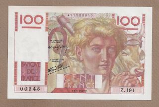 France: 100 Francs Banknote,  (au/unc),  P - 128a,  09.  01.  1947,