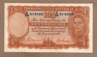 Australia: 10 Shillings Banknote,  (f/vf),  P - 25a,  1939,