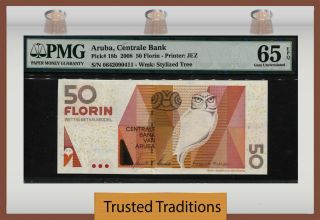 Tt Pk 18b 2008 Aruba - Centrale Bank 50 Florin " Owl " Pmg 65 Epq Gem Uncirculated