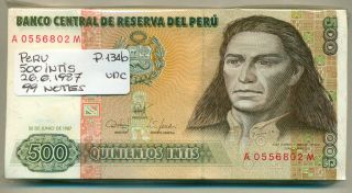 Peru Bundle 99 Notes 500 Intis 26.  06.  1987 P 134b Unc