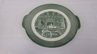 Vintage Colonial Homestead By Royal Green & White Handled Cake Plate