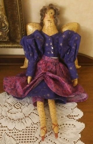 Angel Ballerina Primitive Folk Art Hand Made Oil Painted Face Rag Doll 18 "