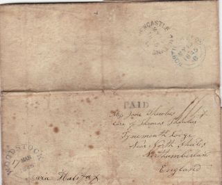 Canada 1845 Entire Letter Woodstock Uc To North Shields Uk Paid 1/4 Rate