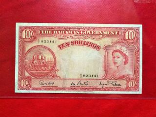 1953 Bahamas 10 Shillings Old Banknote