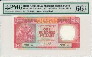 Hong Kong Bank Hong Kong $100 1992 S/no 4x5554 Pmg 66epq