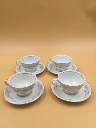 Set Of (4) Valmont China Royal Wheat Tea Cups And Saucer