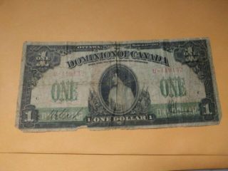 1917 Dominion Of Canada 1 Dollar Bank Note Saunders