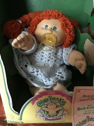 Coleco 1985 Cabbage Patch Doll W/pacifier Red Braids Papers