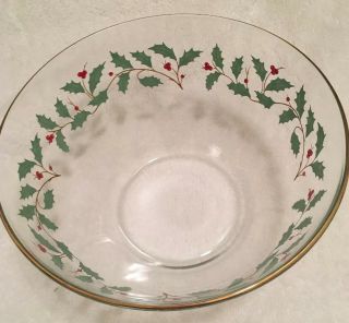 Lenox Holiday 9.  5 " Bowl Clear Glass Holly Berries
