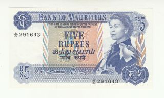 Mauritius 5 Rupees 1967 Unc P30b Qeii @