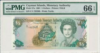 Monetary Authority Cayman Islands $5 2001 Pmg 66epq