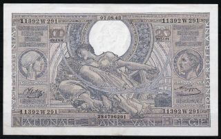 Belgium Currency 100 Francs 20 Belgas 02.  08.  1943 Banknote P107 Money Au