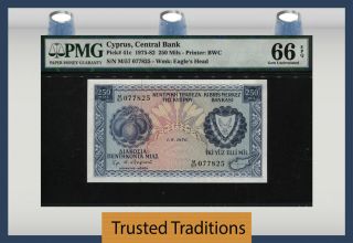 Tt Pk 41c 1975 - 82 Cyprus - Central Bank 250 Mils Pmg 66 Epq Gem Uncirculated