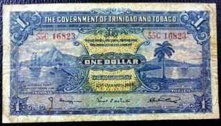 Trinidad And Tobago Banknote 1 Dollar,  P.  5b F,  1939