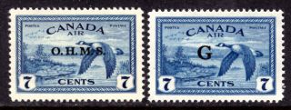 Canada Air Mail Official Co1 - Co2,  1946 - 50 " Ohms - G " Overprint Set/2,  Vf,  Nh